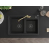 Mexen Tomas 2-compartment granite sink with Carla kitchen faucet, black - 6516-77-670700-50-B