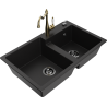 Mexen Tomas 2-compartment granite sink with Carla kitchen faucet, black - 6516-77-670700-50-B