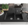Mexen Tomas 2-Bowl Granite Sink with Kitchen Faucet Carla, Black - 6516-77-670700-70