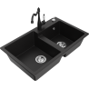 Mexen Tomas granite sink 2-bowl with Carla kitchen tap, black - 6516-77-670700-70