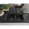 Mexen Tomas granite double-bowl sink with Carla kitchen faucet, black - 6516-77-670700-70-B