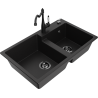 Mexen Tomas granite kitchen sink with 2 bowls and Carla kitchen tap, black - 6516-77-670700-70-B