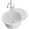 Mexen Kevin granite sink 1-bowl with drainer and kitchen faucet Carla, white - 6517-20-670700-00