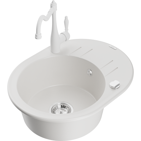Mexen Kevin granite sink 1-bowl with drainer and kitchen tap Carla, white - 6517-20-670700-20