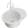 Mexen Kevin Granite Kitchen Sink 1-Bowl with Drainer and Carla Kitchen Faucet, White - 6517-20-670700-20
