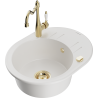 Mexen Kevin 1-compartment granite sink with a drip tray and kitchen mixer tap Carla, White - 6517-20-670700-50