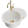 Mexen Kevin granite kitchen sink 1-bowl with drainer and Carla kitchen faucet, white - 6517-20-670700-50
