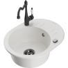 Mexen Kevin 1-bowl granite sink with drainer and Carla kitchen tap, white - 6517-20-670700-70