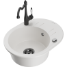 Mexen Kevin 1-compartment granite sink with a drip tray and kitchen mixer tap Carla, White - 6517-20-670700-70