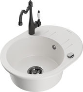 Mexen Kevin granite sink 1-bowl with drainer and kitchen faucet Carla, white - 6517-20-670700-70