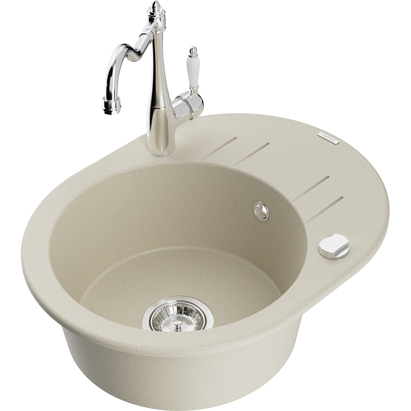 Mexen Kevin 1-bowl granite sink with drainer and Carla kitchen tap, beige - 6517-69-670700-00
