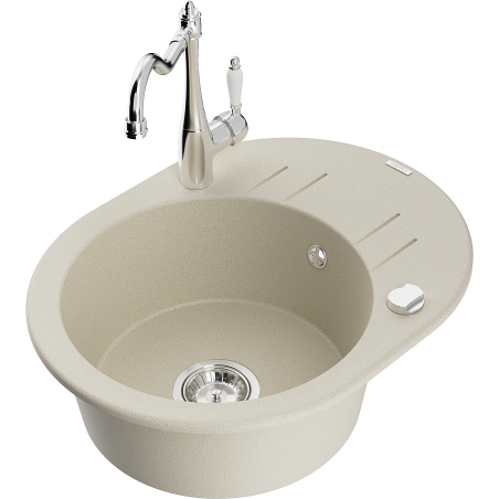 Mexen Kevin 1-bowl granite kitchen sink with drainer and Carla kitchen faucet, beige - 6517-69-670700-00