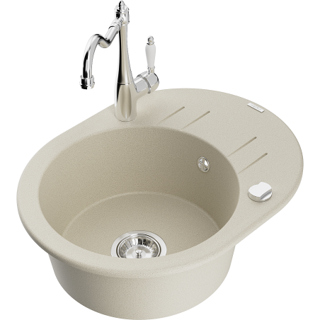 Mexen Kevin 1-bowl granite sink with drainer and Carla kitchen tap, beige - 6517-69-670700-00
