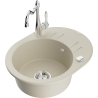 Mexen Kevin 1-bowl granite sink with drainer and Carla kitchen tap, beige - 6517-69-670700-00