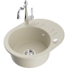 Mexen Kevin 1-compartment granite sink with a drip tray and kitchen mixer tap Carla, Beige - 6517-69-670700-00