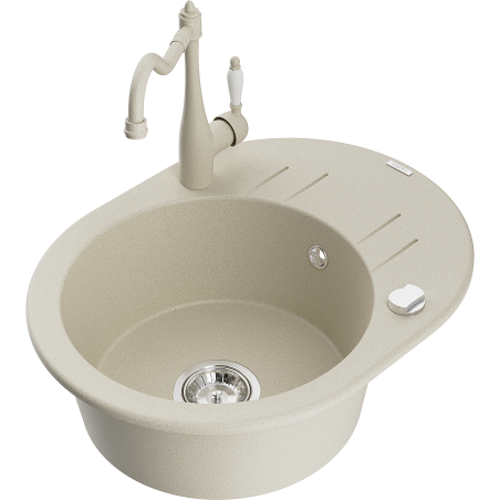 Mexen Kevin granite kitchen sink single-bowl with drainer and kitchen faucet Carla, beige - 6517-69-670700-69
