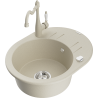 Mexen Kevin granite kitchen sink single-bowl with drainer and kitchen faucet Carla, beige - 6517-69-670700-69