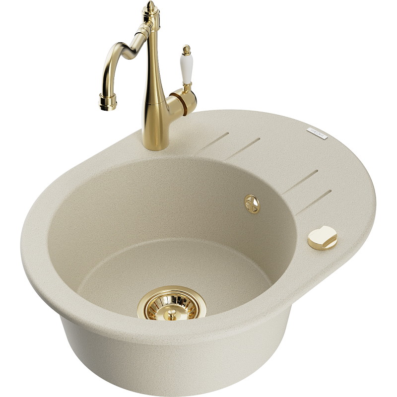 Mexen Kevin granit sink single-basin with drainer and kitchen faucet Carla, beige - 6517-69-670700-50