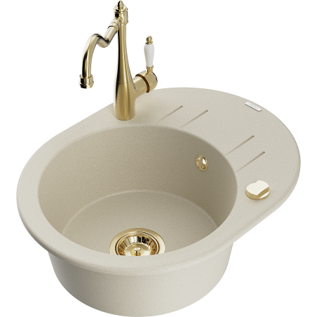 Mexen Kevin 1-compartment granite sink with a drip tray and kitchen mixer tap Carla, Beige - 6517-69-670700-50