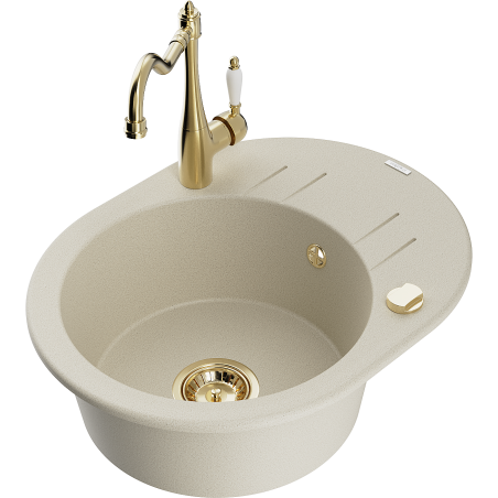 Mexen Kevin granit sink single-basin with drainer and kitchen faucet Carla, beige - 6517-69-670700-50