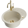 Mexen Kevin 1-compartment granite sink with a drip tray and kitchen mixer tap Carla, Beige - 6517-69-670700-50