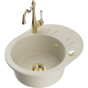 Mexen Kevin granite kitchen sink with 1 basin, drainer and Carla kitchen faucet, beige - 6517-69-670700-50