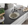 Mexen Kevin granite sink 1-bowl with drainer and Carla kitchen faucet, beige - 6517-69-670700-70