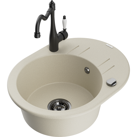 Mexen Kevin granite kitchen sink with 1 bowl with drainer and kitchen faucet Carla, beige - 6517-69-670700-70