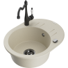 Mexen Kevin granite kitchen sink with 1 bowl with drainer and kitchen faucet Carla, beige - 6517-69-670700-70