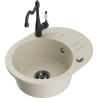 Mexen Kevin granite sink 1-bowl with drainer and Carla kitchen faucet, beige - 6517-69-670700-70
