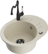 Mexen Kevin granite kitchen sink with 1 bowl with drainer and kitchen faucet Carla, beige - 6517-69-670700-70