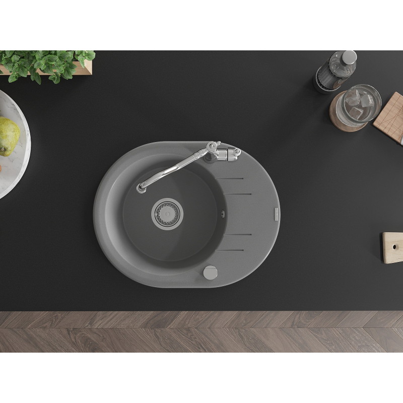 Mexen Kevin granit sink 1-bowl with drainer and kitchen faucet Carla, gray - 6517-71-670700-00