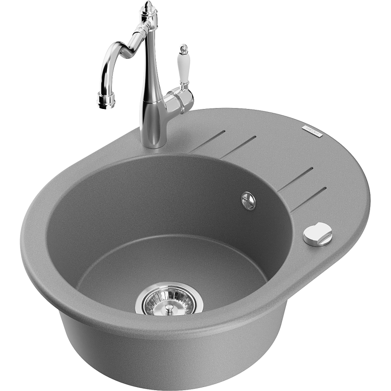 Mexen Kevin 1-bowl granite sink with drainer and Carla kitchen tap, grey - 6517-71-670700-00
