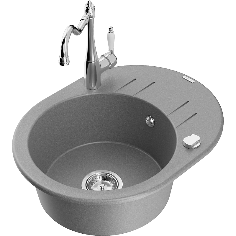 Mexen Kevin 1-compartment granite sink with a drip tray and kitchen mixer tap Carla, Grey - 6517-71-670700-00