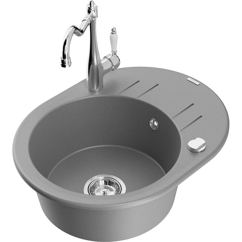 Mexen Kevin granit sink 1-bowl with drainer and kitchen faucet Carla, gray - 6517-71-670700-00
