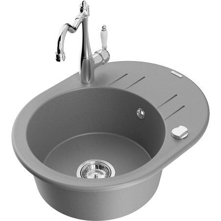 Mexen Kevin 1-bowl granite sink with drainer and Carla kitchen tap, grey - 6517-71-670700-00