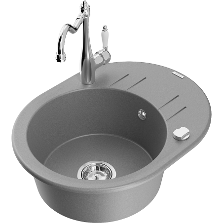 Mexen Kevin 1-compartment granite sink with a drip tray and kitchen mixer tap Carla, Grey - 6517-71-670700-00