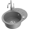 Mexen Kevin 1-bowl granite sink with drainer and Carla kitchen tap, grey - 6517-71-670700-00