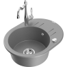 Mexen Kevin 1-compartment granite sink with a drip tray and kitchen mixer tap Carla, Grey - 6517-71-670700-00