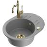 Mexen Kevin 1-bowl granite sink with drainer and Carla kitchen faucet, gray - 6517-71-670700-50