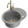 Mexen Kevin granite kitchen sink 1-bowl with drainer and Carla faucet, gray - 6517-71-670700-50
