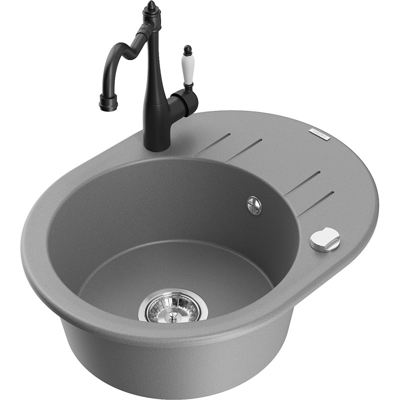Mexen Kevin 1-bowl Granite Sink with Drainer and Kitchen Faucet Carla, Gray - 6517-71-670700-70
