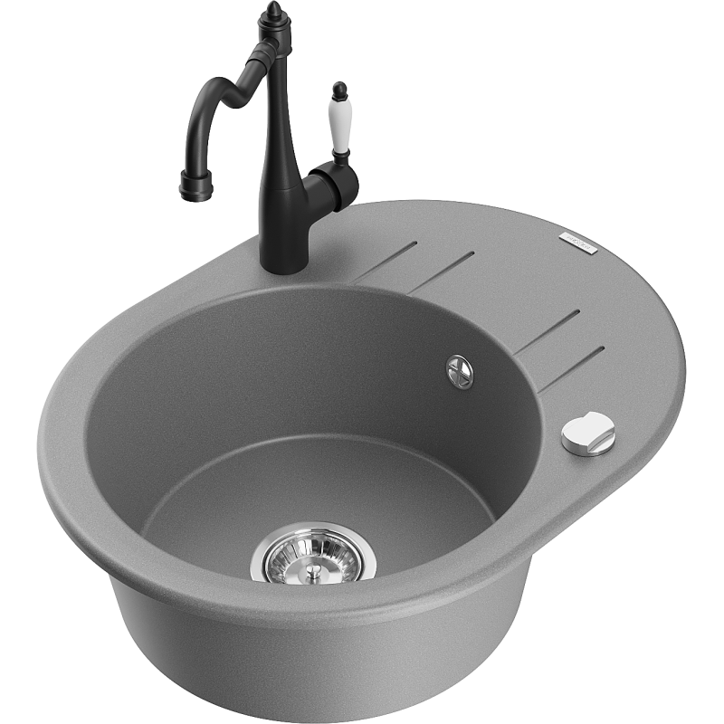 Mexen Kevin 1-compartment granite sink with a drip tray and kitchen mixer tap Carla, Grey - 6517-71-670700-70