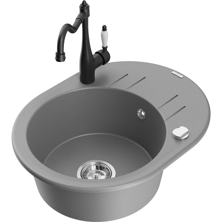 Mexen Kevin 1-bowl Granite Sink with Drainer and Kitchen Faucet Carla, Gray - 6517-71-670700-70