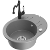 Mexen Kevin 1-compartment granite sink with a drip tray and kitchen mixer tap Carla, Grey - 6517-71-670700-70