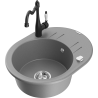 Mexen Kevin granite kitchen sink 1-bowl with drainer and Carla kitchen tap, grey - 6517-71-670700-70