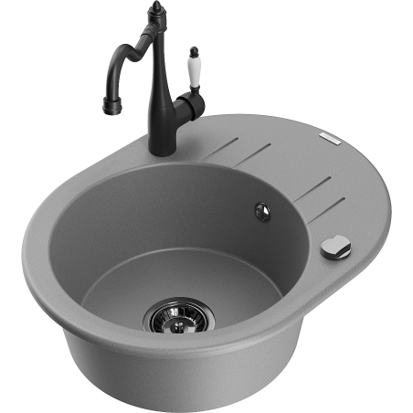 Mexen Kevin granit composite sink 1-bowl with drainer and kitchen faucet Carla, gray - 6517-71-670700-70-B