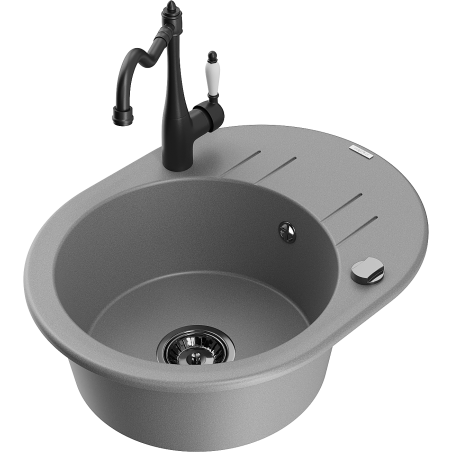 Mexen Kevin granit sink with 1 bowl, drainer, and kitchen faucet Carla, gray - 6517-71-670700-70-B