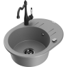 Mexen Kevin 1-compartment granite sink with a drip tray and kitchen mixer tap Carla, Grey - 6517-71-670700-70-B