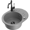 Mexen Kevin single-bowl granite sink with drainer and Carla kitchen tap, grey - 6517-71-670700-70-B